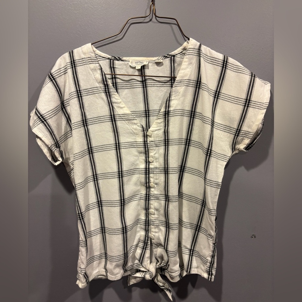Fat Face White/Black Button Down Tie Front Top